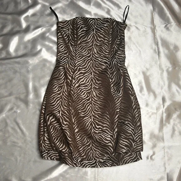 Jessica McClintock | Dresses | Jessica Mccclintock Brown And White Zebra  Dress Size 4 | Poshmark